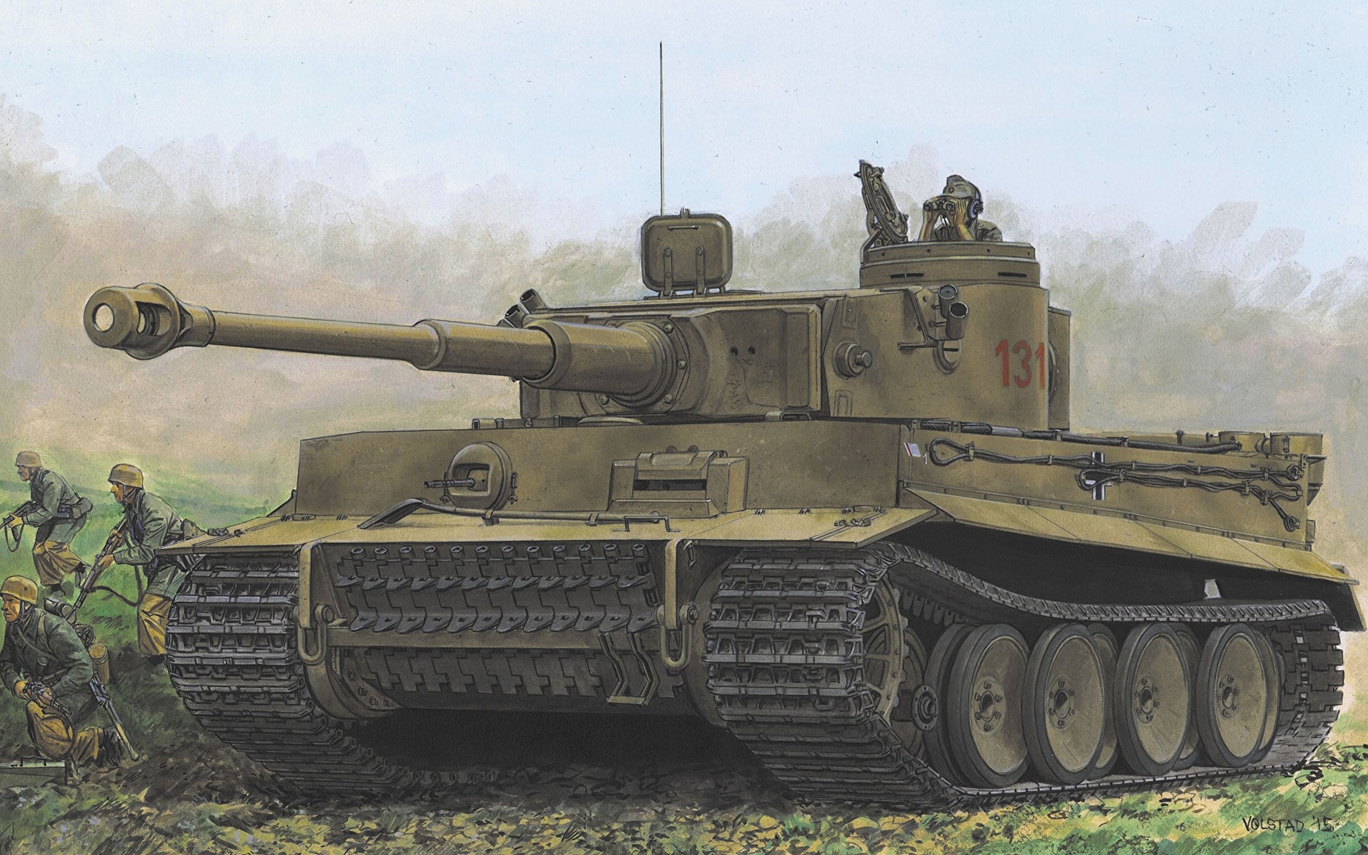 1920x1200 Pictures Tanks Tiger I 131 S.pz. Tunisia Painting Art Army 1920x1200 - Tiger Tank Painting