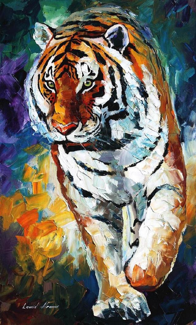 640x1062 Bengal Tiger Palette Knife Oil Painting On Canvas By Leonid - Tiger Watercolor Painting