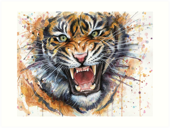 549x413 Tiger Watercolor Painting Art Prints By Olga Shvartsur Redbubble - Tiger Watercolor Painting