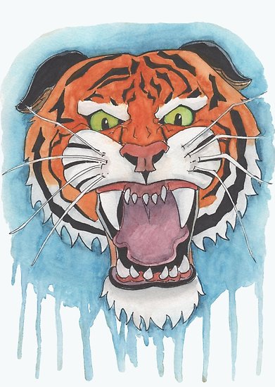 391x550 Tiger Watercolor Painting Posters By Colec Redbubble - Tiger Watercolor Painting