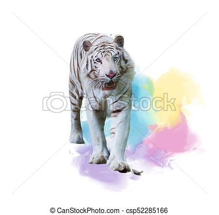 450x440 White Tiger Watercolor Painting. Digital Painting Of White Tiger. - Tiger Watercolor Painting