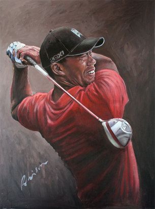 305x412 Tiger Woods Mark Robinson Swing Portrait Painting - Tiger Woods Painting