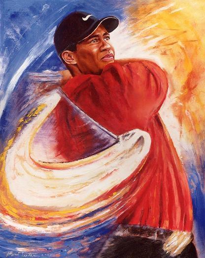 416x525 Tiger Woods Tigers Swing Original Oil Painting - Tiger Woods Painting