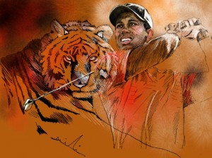 300x224 Diary Entry Featuring Paintings Of Tiger Woods By Miki De Goodaboom - Tiger Woods Painting