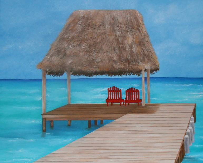 770x618 Saatchi Art Tiki Hut Painting By Sandra Lorant - Tiki Hut Painting