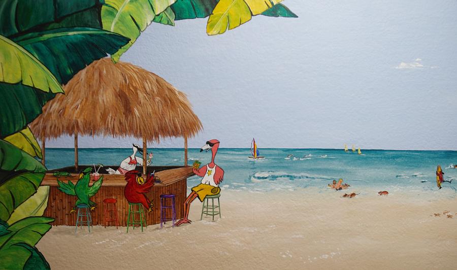 900x532 Tiki Hut Children On Beach Painting By Brenda Wooldridge - Tiki Hut Painting