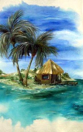 291x461 Tiki Hut Painting By Janette Legg - Tiki Hut Painting