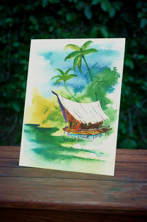 500x751 Tropical Landscape 8 - Tiki Hut Painting