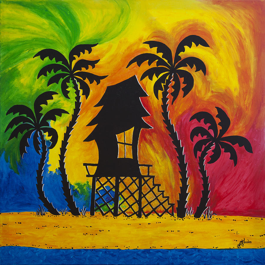 900x900 Sunset Tiki Painting By Joyce M Jacobs - Tiki Painting