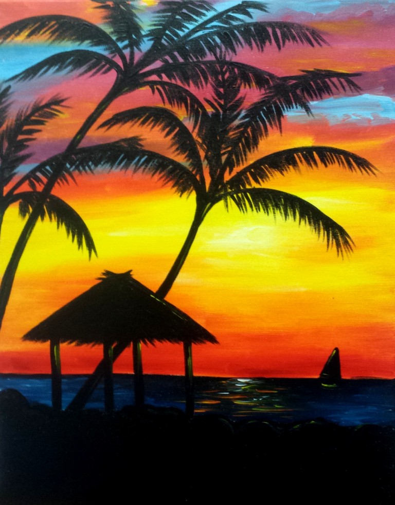 768x983 Tiki Sunset Wine Amp Canvas Painting Class - Tiki Painting