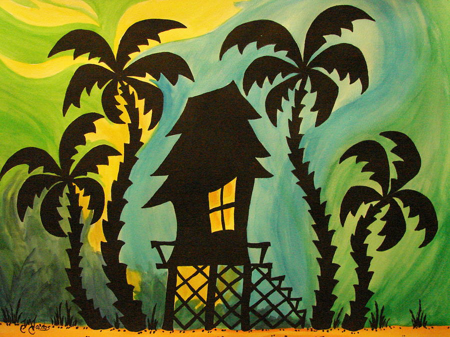 900x675 Blue Green Tiki Painting By Joyce M Jacobs - Tiki Painting