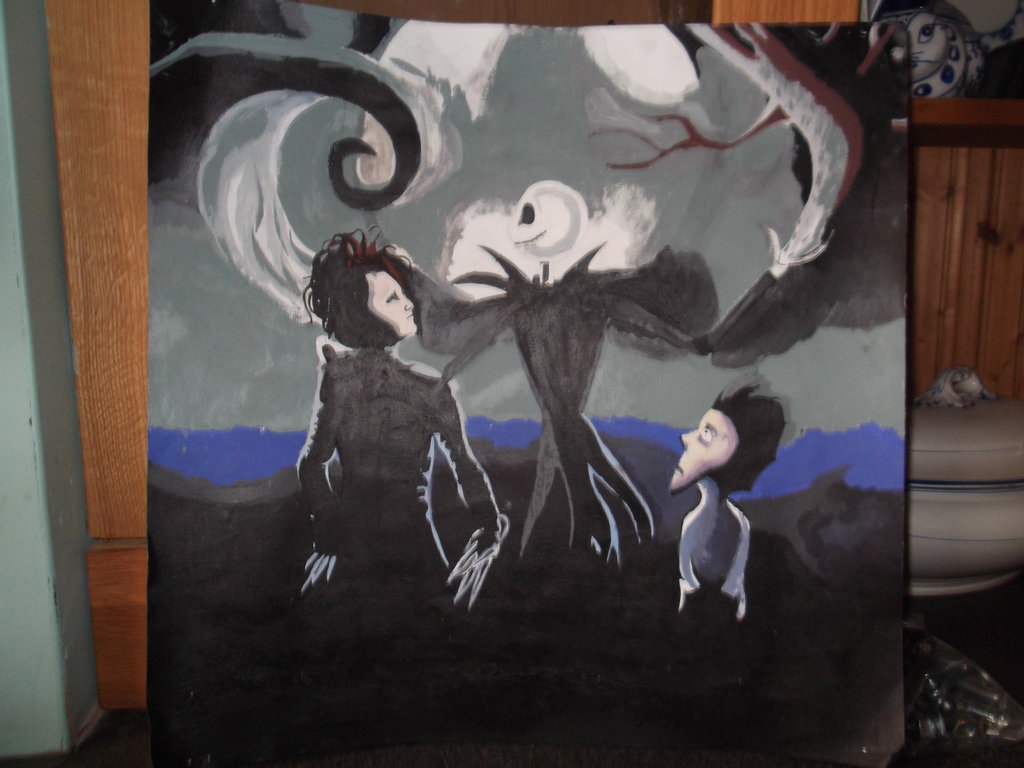 1024x768 Tim Burton Characters Painting (Copy) By Pandorapoison - Tim Burton Painting