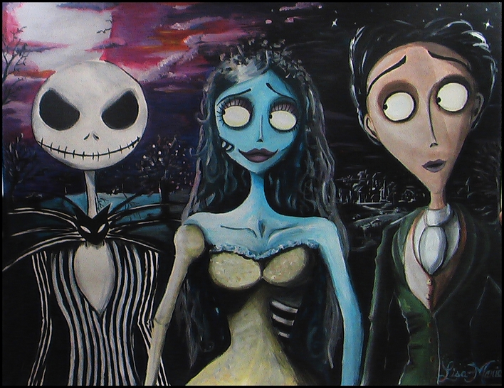 708x546 Tim Burton Caracters By Yin Yang Destinity - Tim Burton Painting