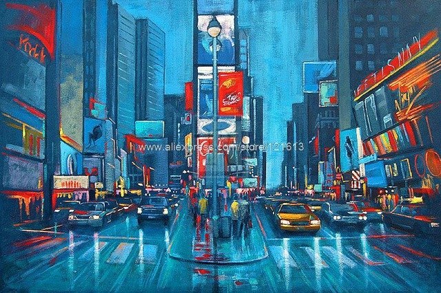 640x426 Phil Times Square Blue Architecture Painting Or Various Sizes Hand - Times Square Painting