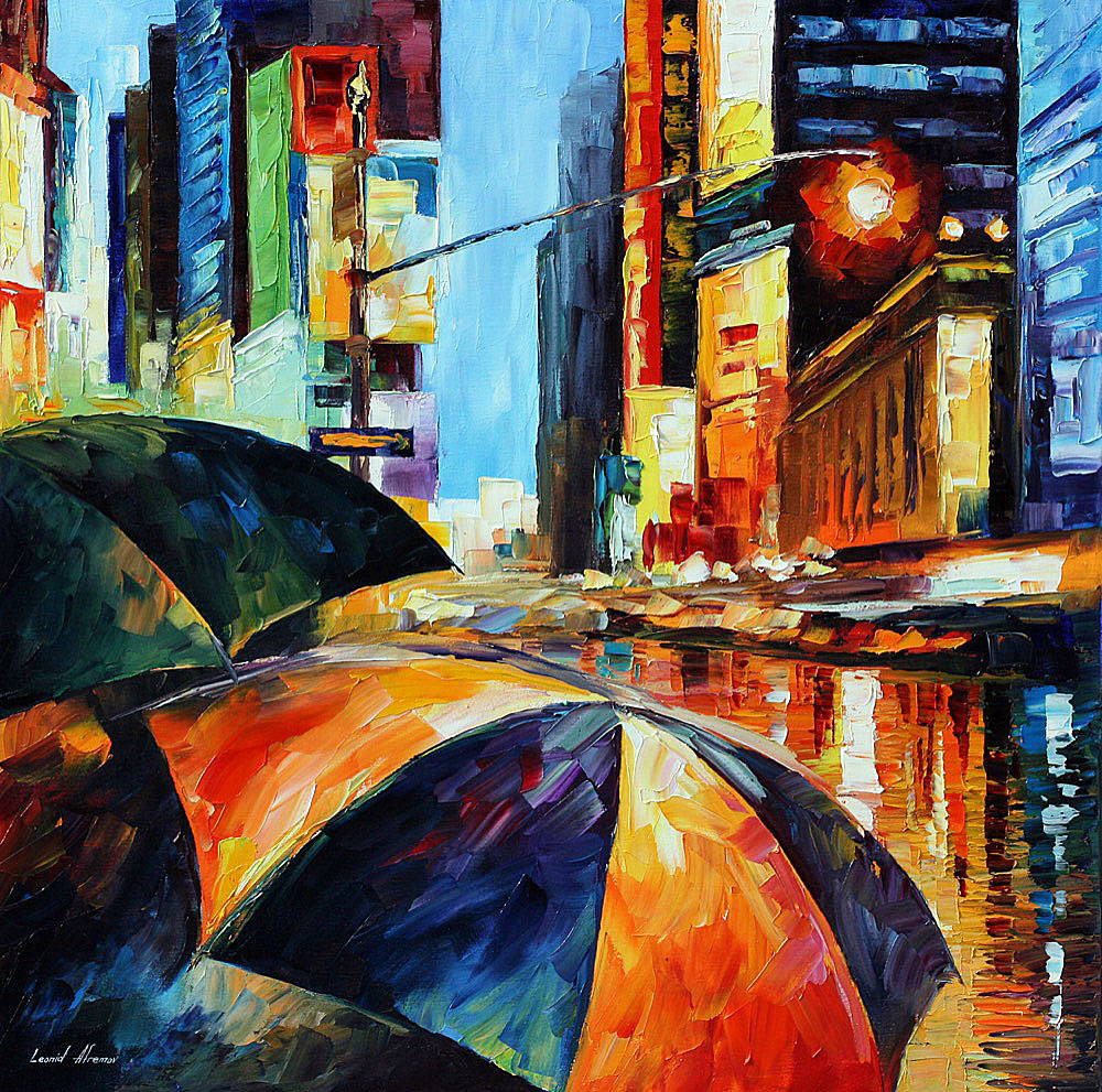 1000x991 Rain On Times Square Palette Knife Oil Painting On Canvas By - Times Square Painting