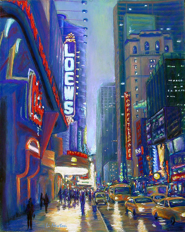 719x900 Rainy Reflections In Times Square Painting By Li Newton - Times Square Painting