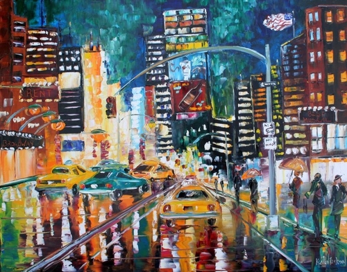 500x393 Painting Times Square Glow (Original Art By Karen's Fine Art) - Times Square Painting