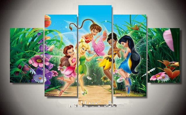 640x396 Framed Printed Cartoon Fairy Tinkerbell Painting Wall Art Children - Tinkerbell Painting