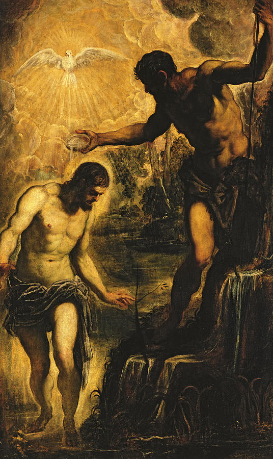 536x900 The Baptism Of Christ Painting By Jacopo Robusti Tintoretto - Tintoretto Painting