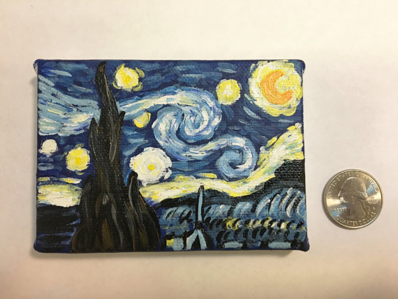 570x428 Miniature Painting Van Gogh Starry Night Tiny Painting - Tiny Painting