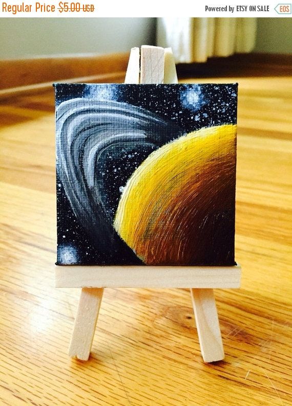 570x794 Clearance Planet Painting, Miniature Canvas, Affordable Art - Tiny Painting