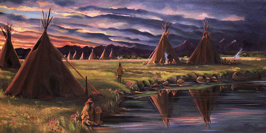 900x452 Indian Teepee Paintings Native American Teepee Paintings Fine Art - Tipi Painting