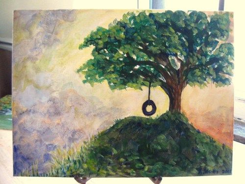 500x375 Original Acrylic Painting On Canvas Board - Tire Swing Painting