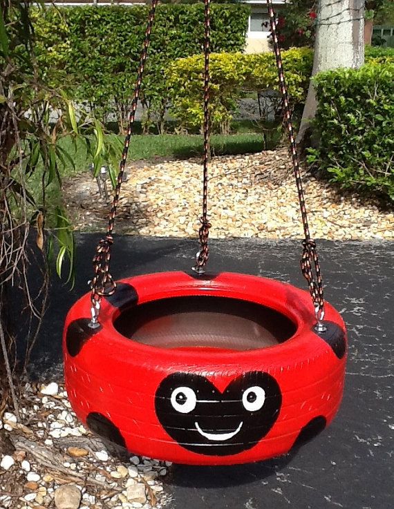 570x737 Red Ladybug Hand Painted Tire Swing. Drainage By Tireswingscom - Tire Swing Painting