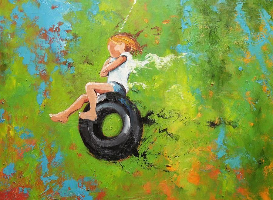 900x660 Swing 54 Painting By Rosilyn Young - Tire Swing Painting
