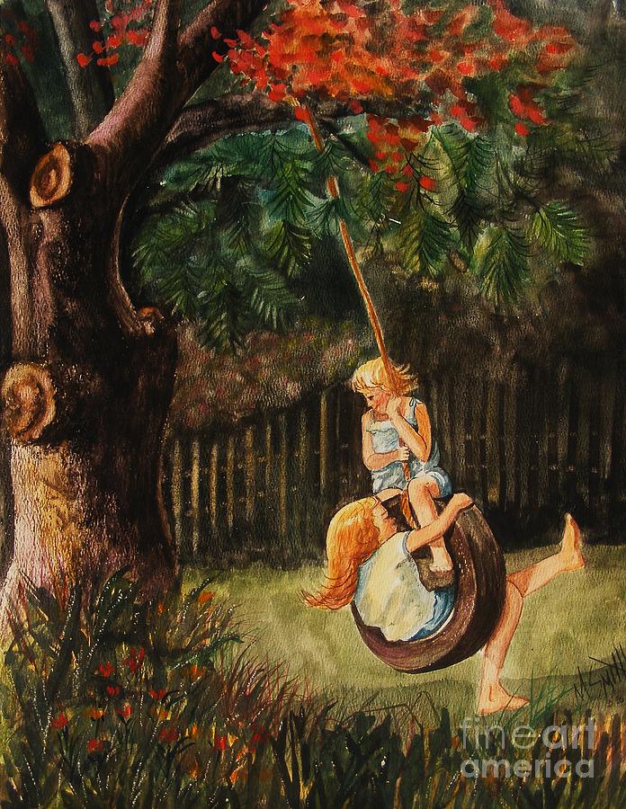 696x900 The Old Tire Swing Painting By Marilyn Smith - Tire Swing Painting