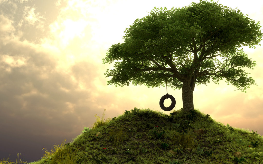 1024x640 The Old Tire Swing By Shikijiyu - Tire Swing Painting