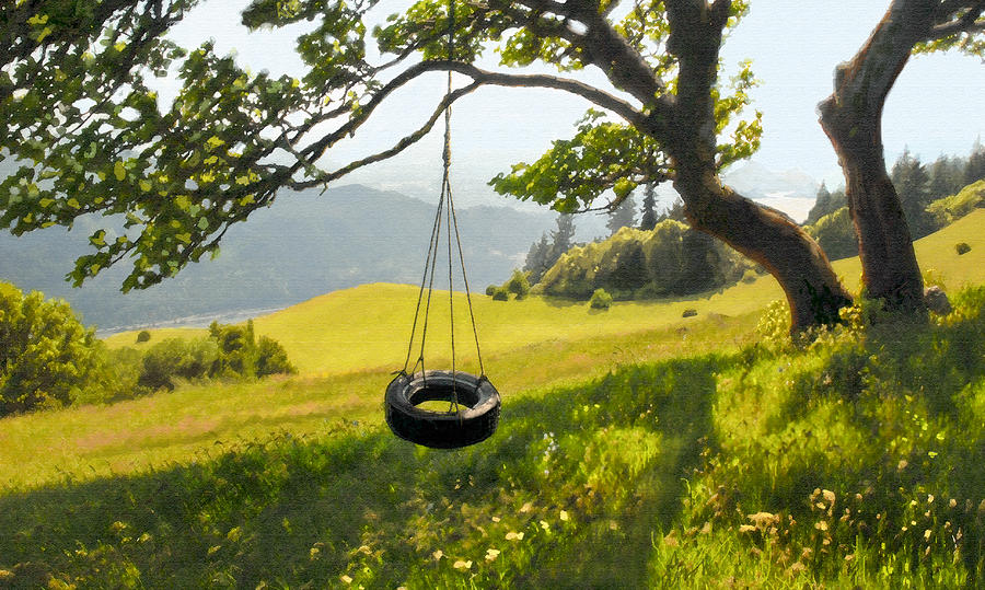 900x539 Tire Swing With A View Painting By Kevin Felts - Tire Swing Painting