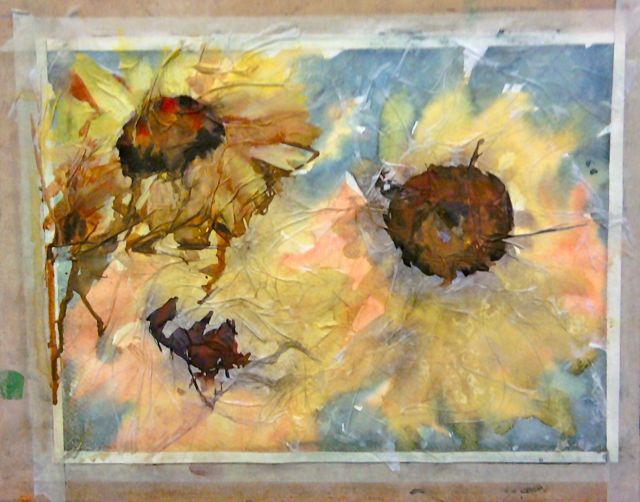 640x502 Maria Kovalenko Leysens Tissue Paper Watercolor Texture Sunflower - Tissue Painting