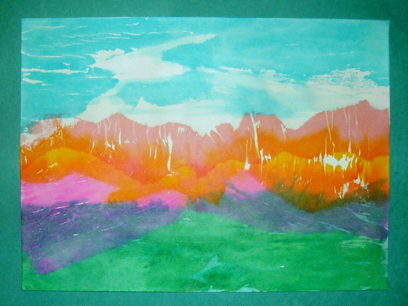 803x603 Tissue Painted Landscape Kids Amp Glitter - Tissue Painting