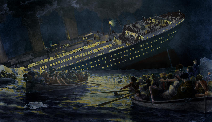900x518 Sinking Of The Titanic. The Lifeboats Photograph By Everett - Titanic Sinking Painting