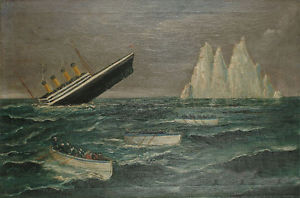 300x198 Beautiful Oil Painting Sinking Titanic With Iceberg Ocean Waves - Titanic Sinking Painting