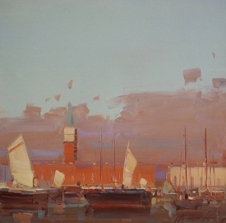 770x761 Saatchi Art Venice Harbor, Original Oil Painting, Signed Painting - Tmt Painting