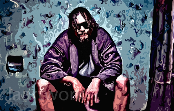 600x382 Big Lebowski Dude On Toilet Painting Canvas Movie Art Poster - Toilet Painting