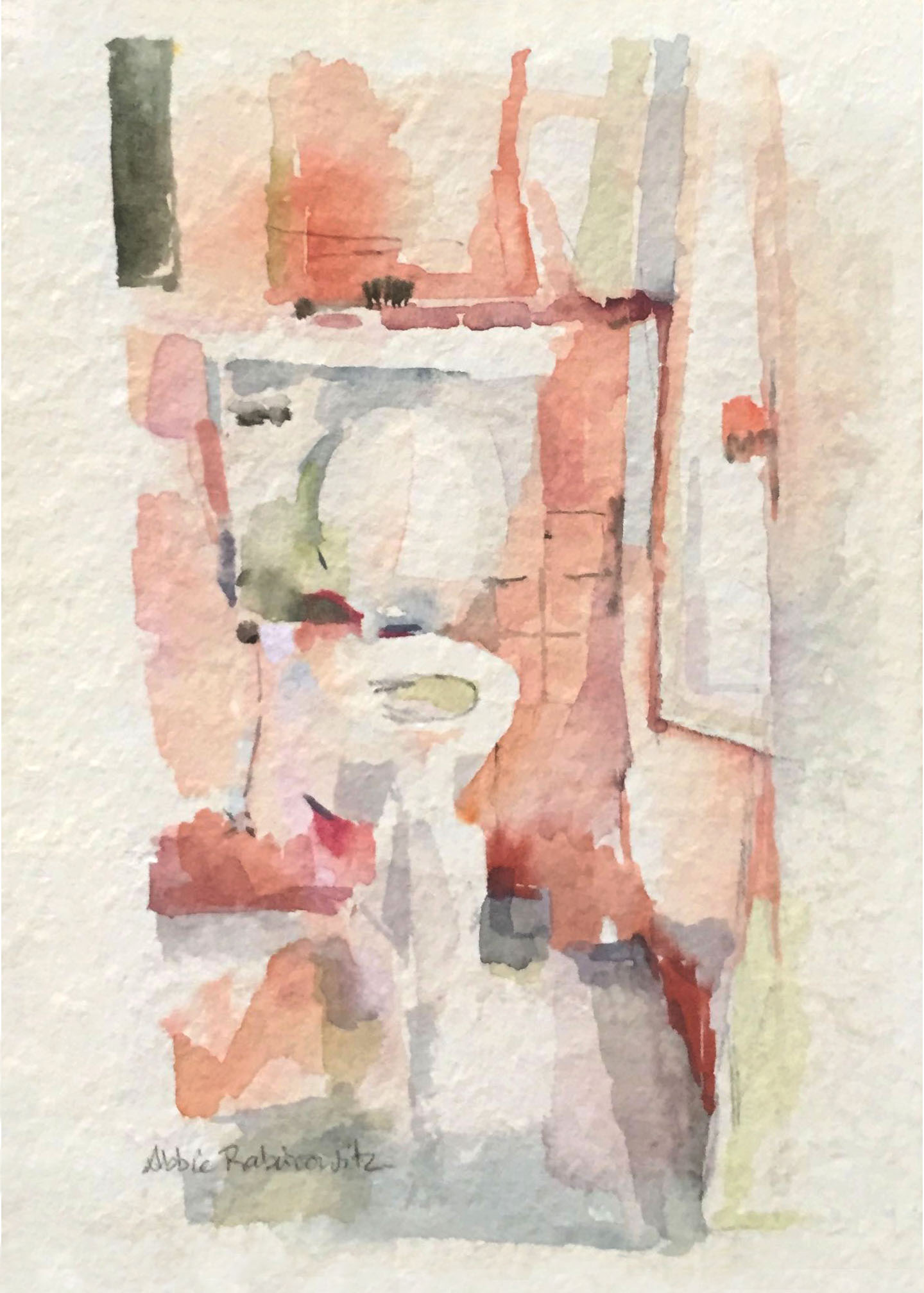 1440x2016 Le Toilet, Watercolor, Toilet Painting, Gentle Cubist Study - Toilet Painting
