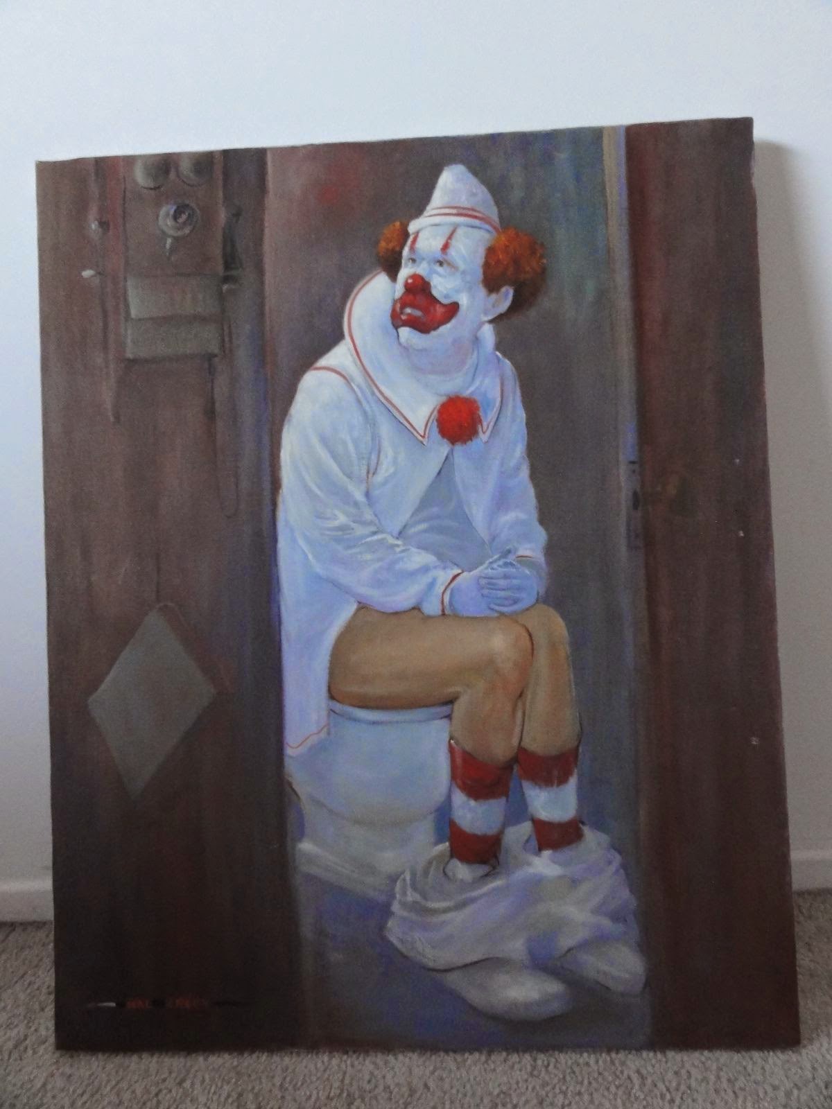 1200x1600 Monkey Cymbals Clown On Toilet Painting - Toilet Painting
