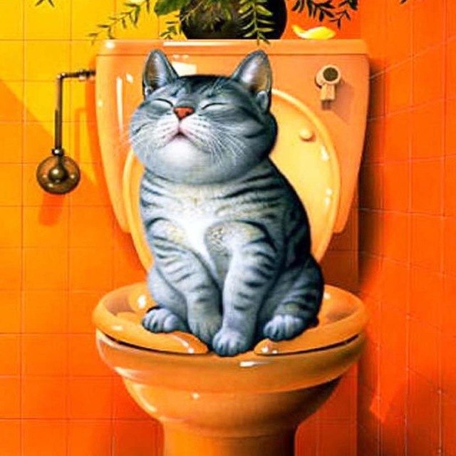 640x640 New Diy Diamond Embroidery Cat Diamond Painting Cat Sitting - Toilet Painting