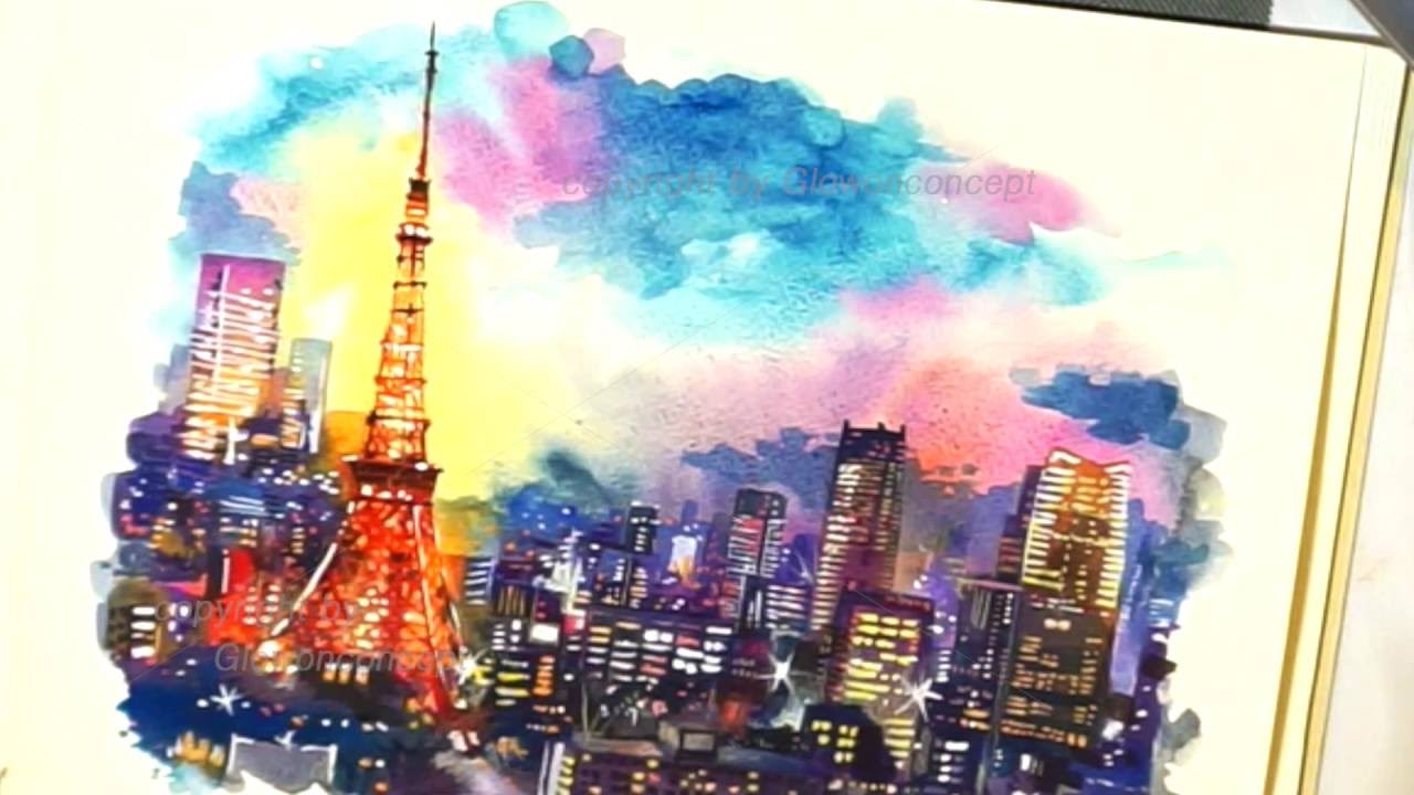 1280x720 Glowonconcept Art Ep.2 Dreamy Tokyo Watercolour Painting Step By - Tokyo Painting