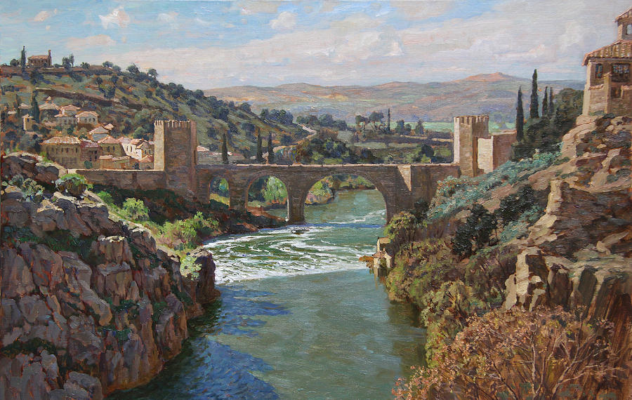 900x570 Toledo. San Martin Bridge Painting By Korobkin Anatoly - Toledo Painting