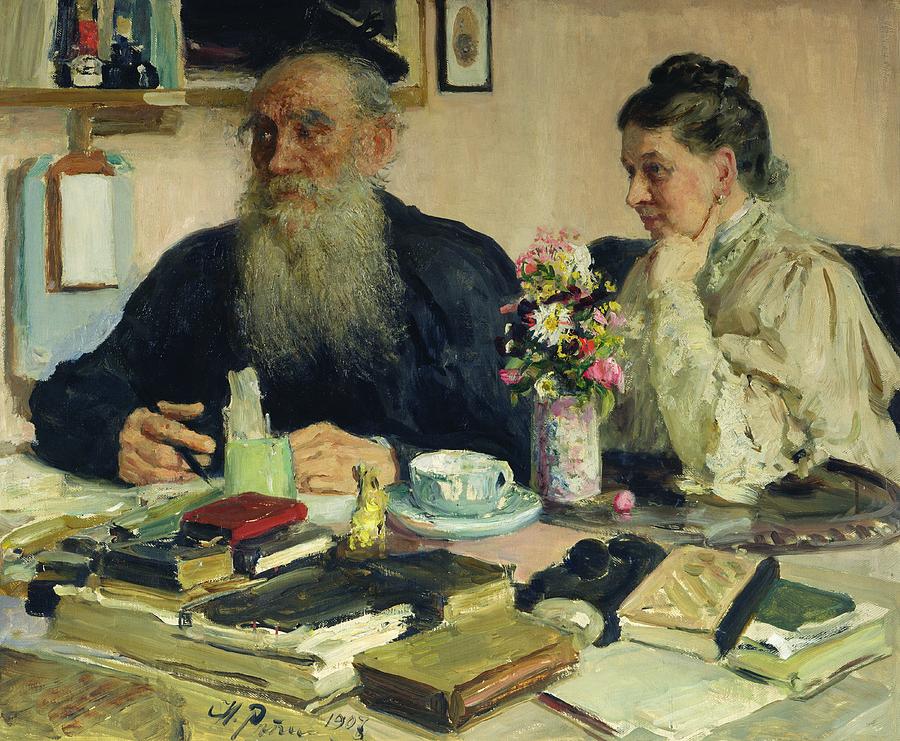 900x741 Leo Tolstoy With His Wife In Yasnaya Polyana Painting By Ilya - Tolstoy Painting