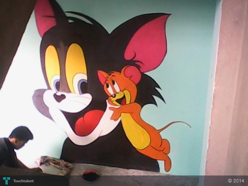825x619 Wall Painting Of Tom Amp Jerry Touchtalent - Tom And Jerry Painting