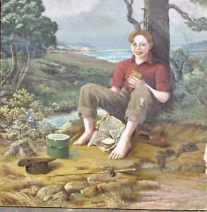 293x300 Wow Boy Fishing Tom Sawyer () Huge Early 1900's Folk Art - Tom Sawyer Painting