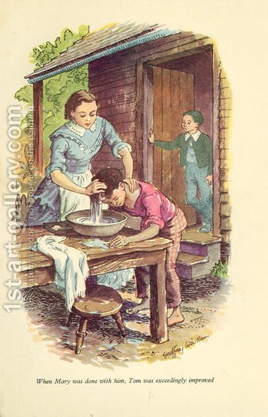 385x600 When Mary Was Done With Him, Tom Was Exceedingly Improved - Tom Sawyer Painting