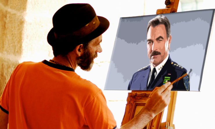 740x444 Millennial Picasso' Enters Blue Blood Period, Exclusively Paints - Tom Selleck Painting