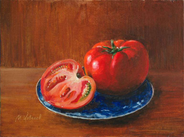 770x575 Saatchi Art One Amp A Half Tomato On The Blue Dish Painting By - Tomato Painting