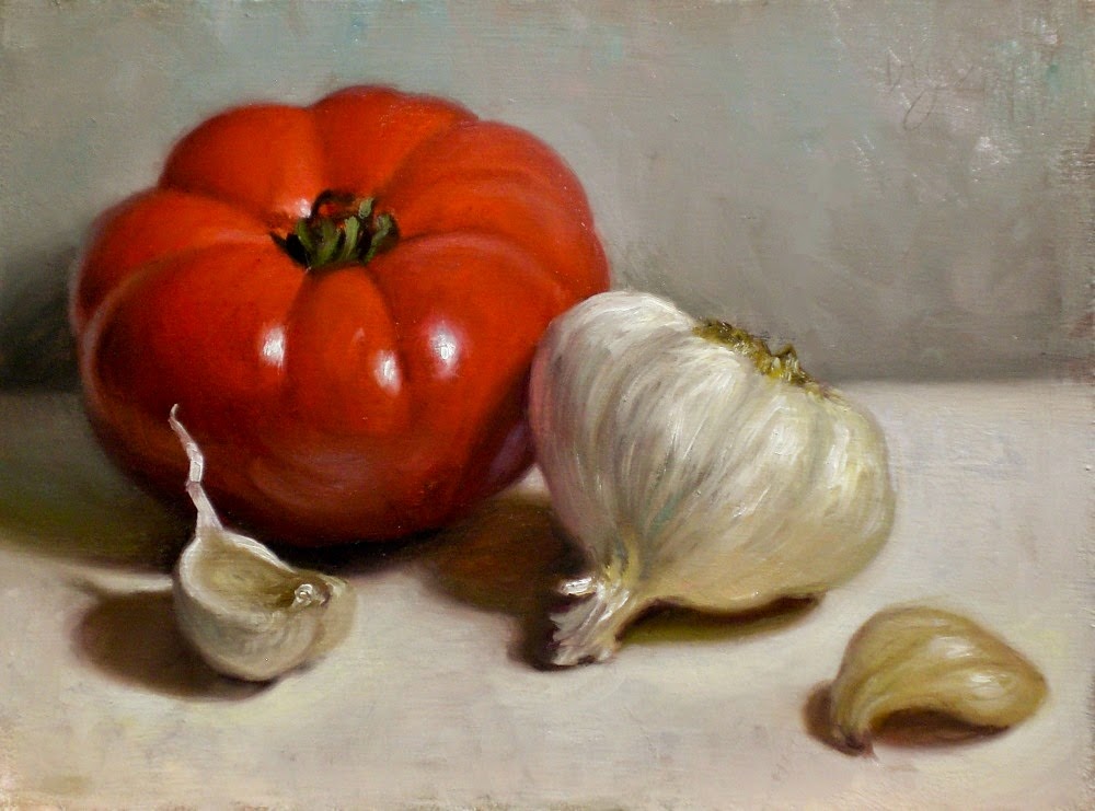 1000x741 Debbie's Art Space Tomato And Garlic Oil On 6x8 Inch Board - Tomato Painting